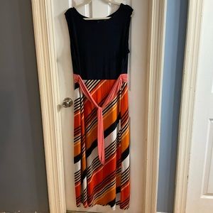 Moving Sale - navy top and multi color diagonal lines with tie in front (20)